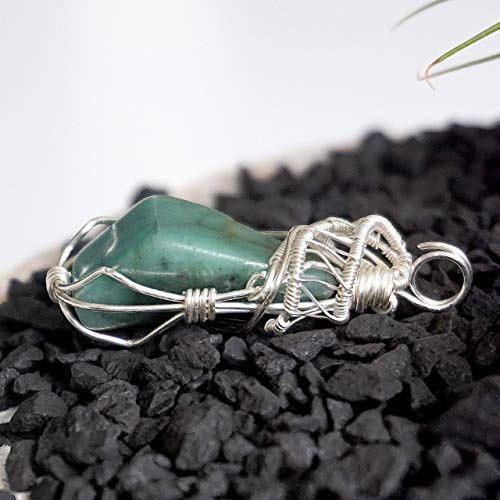 Load image into Gallery viewer, Genuine Natural Raw Emerald Crystal Pendant Necklace - Wire Wrapped Sterling Silver - May Birthstone Jewelry - Crystal Gift for Him and Her