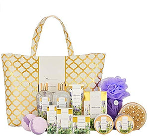 Spa Luxetique Spa Gift Baskets for Women, Home Bath Set, Luxury 15Pcs Lavender Spa Set, Bath Gift Baskets with Bubble Bath, Bath Bombs, Hand Cream. Beauty Gift Set for Women. Best Women Gifts.