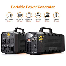 Load image into Gallery viewer, KYNG Power Solar Generator Portable Power Station 500W UPS Battery for Emergency, Tradeshow Battery Powered Inverter 12V, 3 AC, 4 USB Outlets FREE Solar Panel Cable, Camping, CPAP, 288wh
