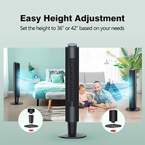 Tower Fan, 42” 90° Oscillating Tower Fan with 5 Fan Speeds, Sleep Mode, Remote, 12H On/Off Timer, Portable Stand Up Floor Bladeless Fan for Bedrooms, Living Rooms, Kitchen, Offices