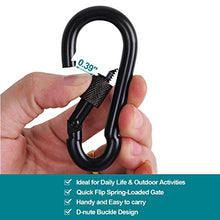 Load image into Gallery viewer, BEWISHOME 4 Pack Carabiner Solid Metal D Clips Black Carabiner with Heavy Duty 500LBS Screw Gate Multifunctional Hammock Locking for Outdoor Traveling Backpacking Black HDK02H
