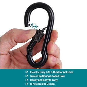 BEWISHOME 4 Pack Carabiner Solid Metal D Clips Black Carabiner with Heavy Duty 500LBS Screw Gate Multifunctional Hammock Locking for Outdoor Traveling Backpacking Black HDK02H