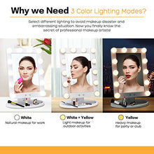 Load image into Gallery viewer, Makeup Vanity Mirror with Light Bulbs - 3 Color Lighting Modes Hollywood Style Tabletops Lighted Cosmetic Mirror with 12 Dimmable LED Bulbs and Touch Control Design
