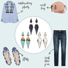 Load image into Gallery viewer, Bohemian Wood And Marble Effect Pentagon Shaped Drop Statement Earrings
