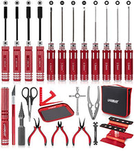 Load image into Gallery viewer, RC Car Tool Kit - Screwdriver Set (Flat, Phillips, Hex), Pliers, Wrench, Body Reamer, Stand, Repair Tools for Quadcopter Drone Helicopter Airplane, Accessories Compatible with Traxxas R C Cars – 25pcs
