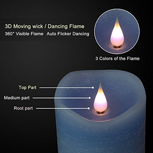 SIMPLUX Moving Flame Led Timer Battery Operated Pillar Real Wax Flameless Candle, 3x7 inches, Blue