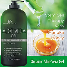 Load image into Gallery viewer, Aloe vera Gel - from 100% Pure Organic Aloe Infused with Manuka Honey, Stem Cell, Tea Tree Oil - Natural Raw Moisturizer for Face, Body, Hair. Perfect for Sunburn, Acne, Razor Bumps 16.9 fl oz
