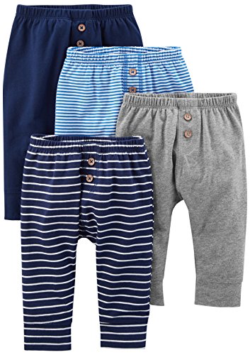 Simple Joys by Carter's Baby Boys' 4-Pack Pant, Navy/Stripes/Gray, 3-6 Months