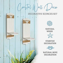 Load image into Gallery viewer, TideAndTales Beach Decor Starfish Wall Candle Sconces (Set of 2) Ocean Themed Wall-Mount Candleholders, Coastal Farmhouse Seashell Candle Holders, Nautical Style Beach Bathroom Decor
