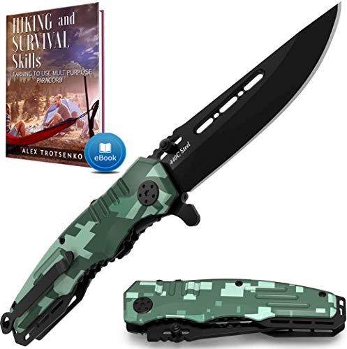 Spring Assisted Knife - Pocket Folding Knife - Military Style - Boy Scouts Knife - Tactical Knife - Good for Camping Hunting Survival Indoor and Outdoor Activities Mens Gift 6681 N