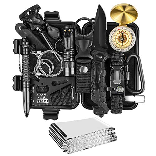 JINAGER Survival kit, Professional Emergency Survival gear 15 in 1, Upgraded Tactical Defense Tool for Hiking Camping Climbing Adventures, Emergency Tool Gift for Men Boy Car
