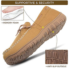 Load image into Gallery viewer, LseLom Mens Moccasin Slippers Indoor Outdoor Memory Foam Arch Support Slippers for Men Cozy House Shoes with Rubber Soles Beige Size 8
