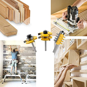 Tongue and Groove Router Bit with Finger Joint Router Bit, 3PCS Shank Carbide Tool Set (1/4inch Shank)