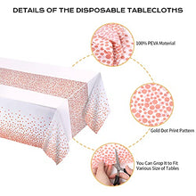 Load image into Gallery viewer, 4 Pack Plastic Tablecloths for Rectangle Tables, Waterproof Disposable Table Cloths, White and Rose Gold Rectangular Table Covers for Parties Birthday Thanksgiving Christmas Wedding, 54" x 108"
