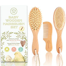 Load image into Gallery viewer, Baby Hair Brush and Comb Set for Newborn - Natural Wooden Hairbrush with Soft Goat Bristles for Cradle Cap - Perfect Scalp Grooming Product for Infant, Toddler, Kids - Baby Registry (Oval, Walnut)
