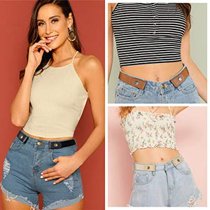 4 Pieces No Buckle Stretch Women Belt for Jeans Pants, WHIPPY Buckle Free Comfortable Invisible Elastic Belts (Black Khaki Blue Brown, Fit Pants Size 22-36 Inches)