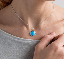 Load image into Gallery viewer, 925 Sterling Silver Blue Opal Necklace - Dainty 12mm Round Opal Gemstone Pendant, October Birthstone, Delicate Handmade Vintage Jewelry for Classy Women

