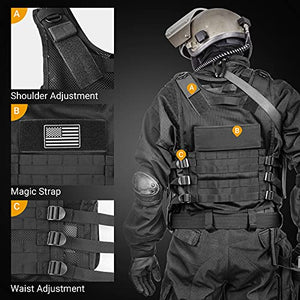 HUNTSEN Tactical Vest for Men Lightweight Adjustable Outdoor Training Breathable Vest for Adults with Detachable Belt