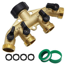 Load image into Gallery viewer, Twinkle Star 4 Way Heavy Duty Brass Garden Hose Splitter, Hose Connector 3/4", Hose Spigot Adapter with 4 Valves
