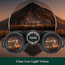 Load image into Gallery viewer, 12x42 HD Binoculars for Adults with Upgraded Phone Adapter, Tripod and Tripod Adapter - Large View Binoculars with Clear Low Light Vision - Waterproof Binoculars for Bird Watching Hunting Travel
