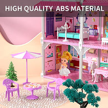 Load image into Gallery viewer, TEMI Doll House Dreamhouse for Girls - 4-Story 12 Rooms Playhouse with 2 Dolls Toy Figures, Fully Furnished Fashion Dollhouse, Pretend Play House with Accessories, Gift Toy for Kids Ages 3 4 5 6 7 8+
