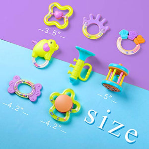 iPlay iLearn Baby Rattles Set, Infants Teething Play Toys, Babies Chewing Silicone Teether, Shaker, Grab, Development Educational Musical Gift Set for 4, 5, 6, 9, 12, 18 Month Old, Newborn, Boy, Girl