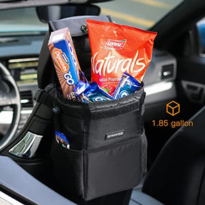 Car Trash Can with Lid, SANIWISE Automotive Waterproof Car Garbage Can, Collapsible Car Trash Bag Hanging, Car Accessories Interior Car Organizer