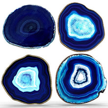 Load image into Gallery viewer, Blue Agate Coasters Set of 4 - 3.5&quot;-4&quot; - Brazilian Geode Crystal Decor - (3.5&quot;-4&quot; Blue)
