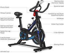 Load image into Gallery viewer, GYMAX Indoor Cycling Bike, Adjustable Exercise Bike with LCD Display, Comfortable Seat Cushion &amp; 5-Position Adjustable Saddle, Professional Exercise Bike for Home Office Gym (Black+Blue)
