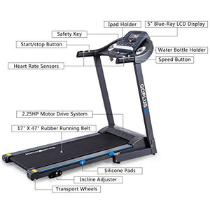 Goplus 2.25HP Electric Folding Treadmill with Incline, with Display and 12 Built-in Workout Programs, Walking Running Jogging Fitness Machine for Home & Gym Cardio Fitness