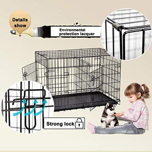 BestPet Dog Crate Double Door Folding Metal Dog Cage Plastic Tray Pet Crate Pet Cage W/Divider,24" 30" 36" 42" 48" (42" Dog Cage)