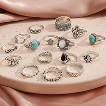 Load image into Gallery viewer, 82 Pcs Vintage Silver Knuckle Rings Set for Women, Bohemian Stackable Joint Finger Rings, Retro Stone Crystal Stacking Midi Rings Pack

