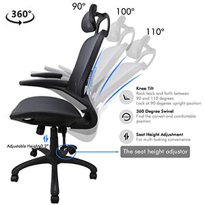 Ergonomic Office Chair, Weight Capacity Over 250Ibs Passed BIFMA,Breathable High Back Mesh Office Chairs,Adjustable Headrest,Backrest and Flip-up Armrests,Executive Office Chair for Height Under 5'11