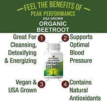 Load image into Gallery viewer, Organic Beet Root Capsules - USA Grown Vegan Super Food Beets Juice Powder Pills 1200 mg. Nitric Oxide Energy Boosting Polyphenol Beetroot Tablets. Detox, Blood Pressure Supplement
