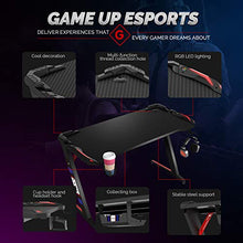 Load image into Gallery viewer, CNASA Gaming Desk,Premium Home Office PC Computer Table for Gamer Pro, Black Gaming Desks Workstation with RGB LED Lights,Cup Holder, Headphone Hook,Storage and 2 Cable Management Holes
