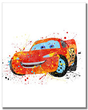 Load image into Gallery viewer, Cars Watercolor Prints - Set of 4 (8 inches x 10 inches) Wall Art Decor Kids Bedroom Photos Lightning McQueen Tow Mater Francesco Bernoulli Sheriff
