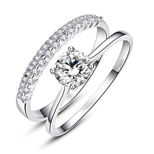 AVECON Women's 925 Sterling Silver Round Cut White CZ Solitaire Engagement Rings Band Size 6