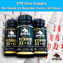 Load image into Gallery viewer, [270 Days] Best Value, Max Strength 10,000 iu Vitamin D3 and 1500 mcg Vitamin K2 Supplements. D3K2 Vegan Capsules for Bone and Heart Health. D3-K2 MK4 to Boost Immune System. Best K2D3 Vitamins 3pk
