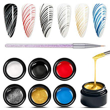 Load image into Gallery viewer, Painting Elastic Drawing Spider Gel 6 Colors Soak off UV LED Gel Polish, Drawing Nail Gel for Line, DIY Nail Art Manicure with Brushes
