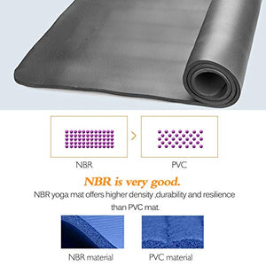 LOKATSE HOME Thick NBR Yoga Mat High Density Non-Slip Exercise Mat with Carrying Strap for Exercise Yoga and Pilates, 72 x 24 Inches, Gray