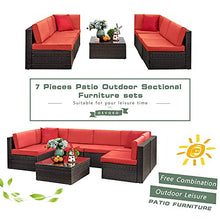 Load image into Gallery viewer, Devoko 7 Pieces Outdoor Sectional Sofa Patio Furniture Sets Manual Weaving Wicker Rattan Patio Conversation Sets with Cushion and Glass Table (Red)
