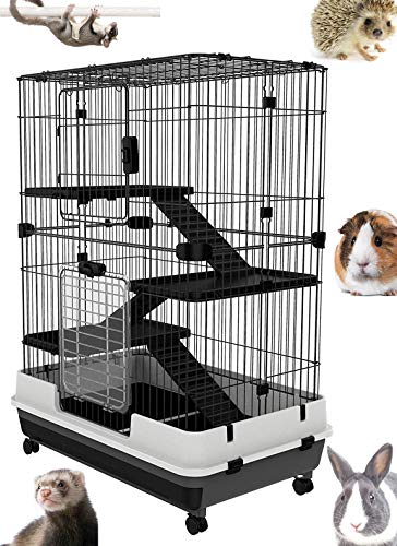 Large Indoor Small Animal Pet Habitat Hutch Cage Playpen Guinea Pig Ferret Chinchilla Rabbit Bunny Cat Kitten With Solid Platform and Ramp, Leakproof Litter Tray (0.9-Inch Wire Spacing, 4-Floor)