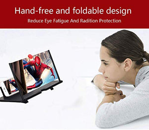 12'' 3D Screen Magnifier for Cell Phone, HD Smart Phones Screen Enlarger Projector Movie Amplifier with Foldable Stand for iPhone Xs/XR/X/8/8 Plus/7/7 Plus/6S Samsung Galaxy S7 and All Mobile Phones