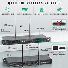 Load image into Gallery viewer, Wireless Microphone System, Phenyx Pro 4-Channel UHF Wireless Mic, Fixed Frequency Metal Cordless Mic with 4 Handheld Dynamic Microphones, 260ft Range, Microphone for Singing,Church,DJ (PTU-5000A)
