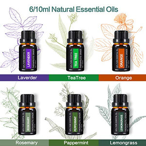 Diffuser with Essential Oils Included, 500ml Aromatherapy Diffuser with Oils Set 6x10mL, Aroma Diffuser with Oils Included Remote Control 14 Led Lights 4 Timers for Office Room Bedroom