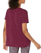 Load image into Gallery viewer, Amazon Essentials Women's Studio Relaxed-Fit Lightweight Crewneck T-Shirt, Burgundy, Stripe, Medium
