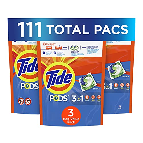 Tide Pods Laundry Detergent Soap Pods, Original, 3 Bag Value Pack, HE Compatible, 111 count