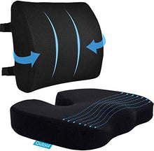 Load image into Gallery viewer, Coccyx Seat Cushion &amp; Lumbar Support Pillow for Office Chair, Car, Wheelchair Memory Foam Chair Cushion for Sciatica, Lower Back &amp; Tailbone Pain Relief Desk Pad with Adjustable Strap 3D Washable Cover
