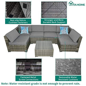 YITAHOME 7 Piece Outdoor Patio Furniture Sets, Garden Conversation Wicker Sofa Set, and Patio Sectional Furniture Sofa Set with Coffee Table and Cushion for Lawn, Backyard, and Poolside