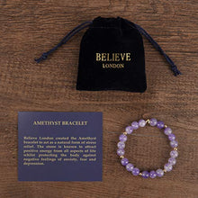 Load image into Gallery viewer, Believe London Amethyst Bracelet Gemstone Healing Chakra Anxiety Crystal Natural Stone Men Women Stress Relief Reiki Yoga Diffuser Semi Precious
